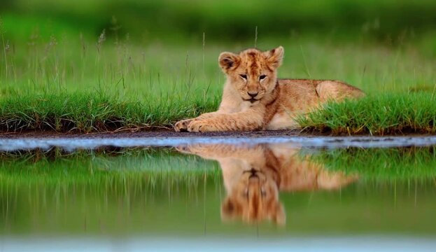 lion in the water