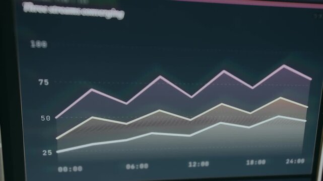 Stacked mountain chart for data visualization displaying multiple metrics over a 24-hour period