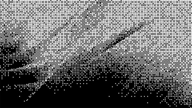 Black and white halftone pattern background with diagonal gradient fade