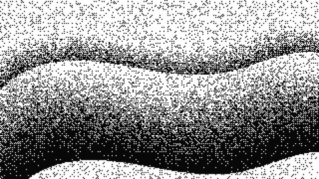 Abstract halftone wave pattern with black and white dotted background