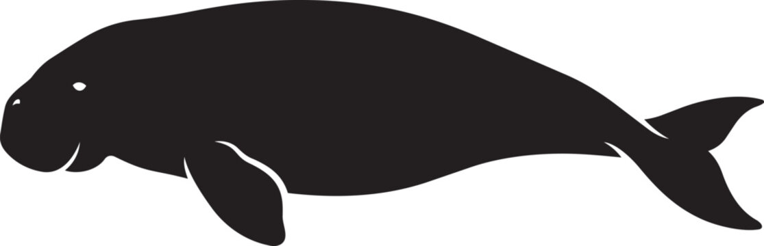Black silhouette of a manatee a simple vector illustration for marine life conservation or aquatic themes isolated on white