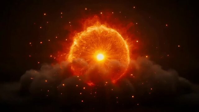 Cinematic slow motion fireball explosion expanding