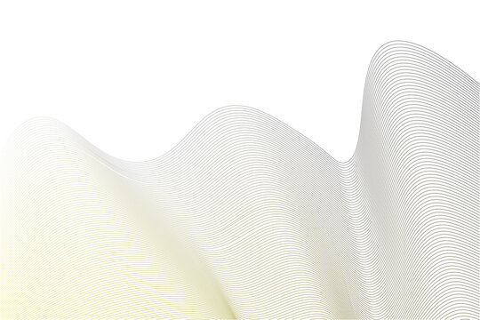 Abstract elegant flowing wave lines with golden and grey gradient on white backdrop for modern background design