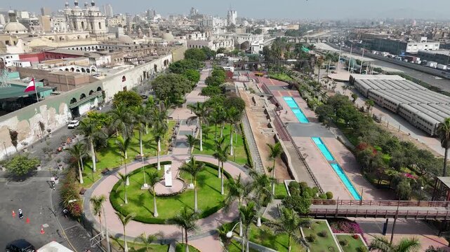 Parque La Muralla In Lima Capital City Of Peru. Historical Centre Landscape. Touristic Attraction. Urban Park. Parque La Muralla In Lima Capital City Of Peru.