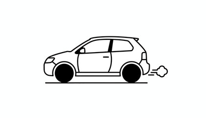 Fototapeta premium Eco friendly car, electric vehicle icon, green transportation, sustainable mobility symbol, black line drawing