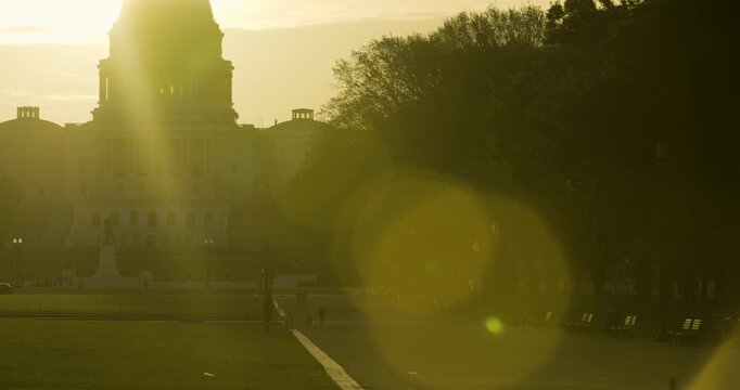 Morning Sunlight on National Mall and US Capitol Building
