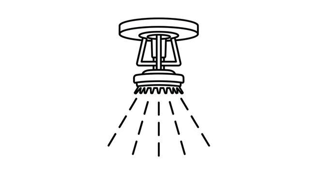 Fire sprinkler, sprinkler head, fire safety icon, vector illustration, black and white