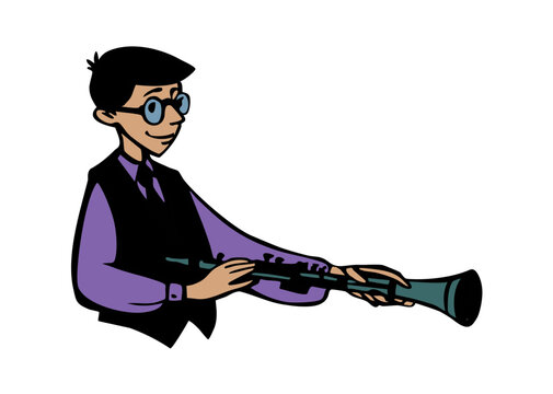 Vector illustration of a boy playing the clarinet.