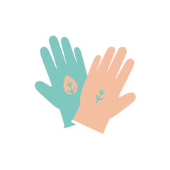 Fototapeta premium Gardening Gloves Icon: Peach and Teal with Leaf and Plant Symbols