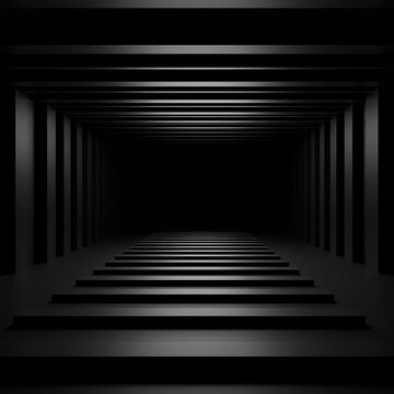Minimalist abstract background showing a repetitive sequence of geometric shapes extending into a massive, empty void, suggesting stillness and potential, stillness, low key, cycle