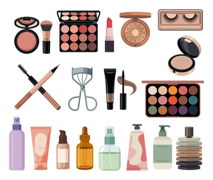 Aesthetic beauty tools for makeup and skincare. Flat design, clean layout, and vibrant colors. Ideal for cosmetic brands or tutorial graphics. No people or animals in this image