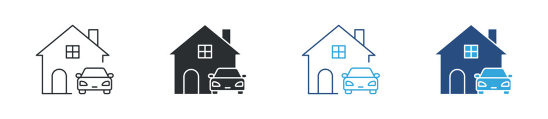 Home with car icon set. house and vehicle symbol. residential property and garage concept. vector illustration.   © Icon Atelier