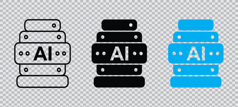 Ai stack icon set outline solid and blue versions representing artificial intelligence layers