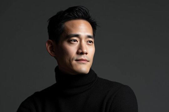 Handsome man with a serious expression in black sweater 