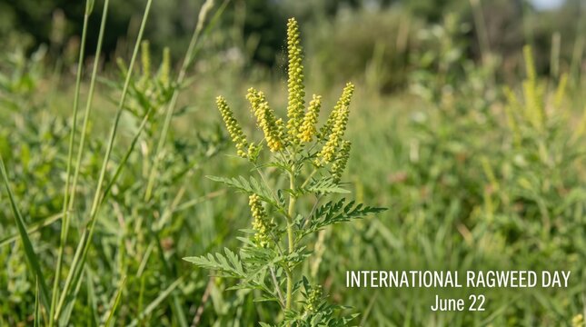 Ragweed plant on International Ragweed Day, June 22, in a green field