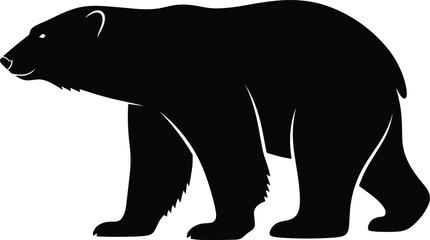 Bold Black Polar Bear Silhouette Walking Side View Isolated on White Background for Arctic Wildlife and Nature Design © NR