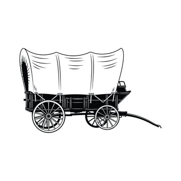 Covered wagon silhouette on a white background vintage western transport