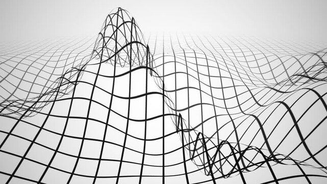 Seamlessly looping abstract wireframe grid undulating like a digital terrain