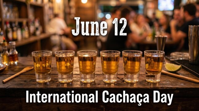 International Cacha&ccedil;a Day celebration with shots on bar