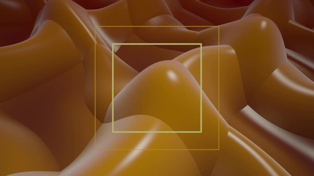 Abstract brown undulating liquid waves with rotating golden geometric shapes seamless loop