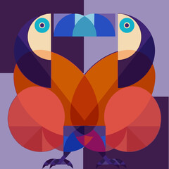 Symmetrical geometric abstract illustration of two colorful toucan birds © Alaa