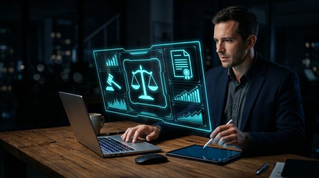 Business professional conducting quality assurance and compliance audit on digital system. Concept of certification, approval, documentation.