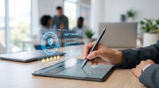 Business work and Assessment for the certificate concept, online survey exam and choose the right answer in the exam international standard certification of product