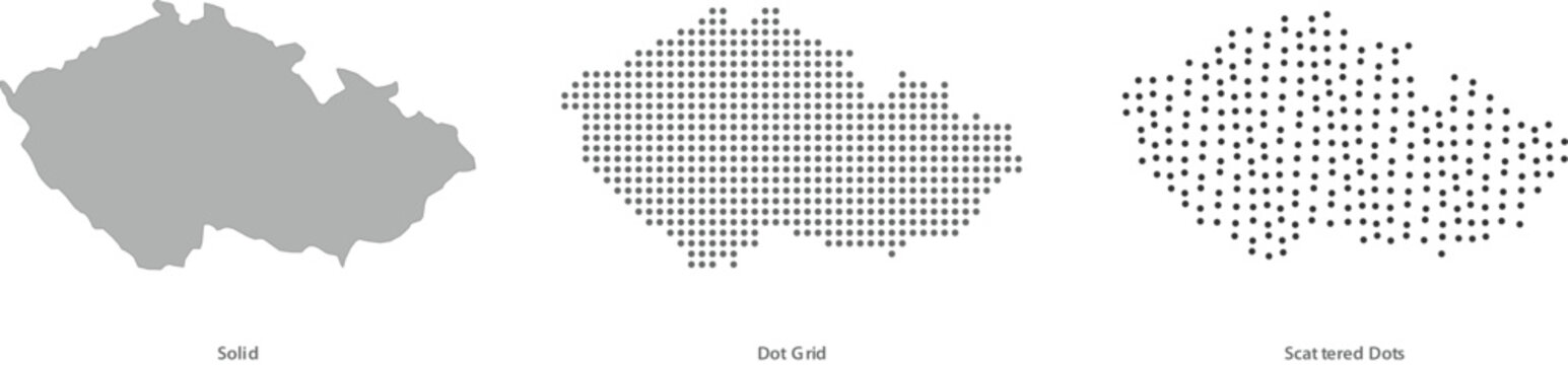 Czech republic map in solid, dot grid, and scattered dots styles for design vector illustration