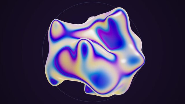 Seamlessly looping 3d holographic liquid blob morphing on dark background