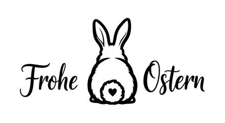 Fototapeta premium Charming easter bunny sketch with heart and german greeting 'frohe ostern'