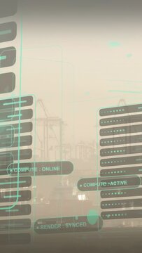 Vertical video: Panel appearing teal holo UI sliding links pulsing badges updating for monitoring