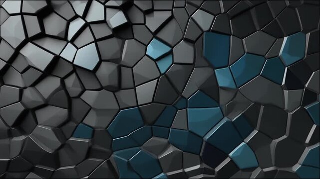 Dynamic Abstract 3D Polygonal Surface Loop Background, Dark Gray and Blue Geometric Shards
