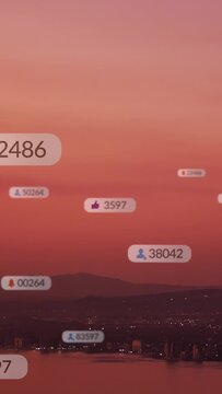 Vertical video: After activity spike UI badges appearing updating drifting off to show social buzz