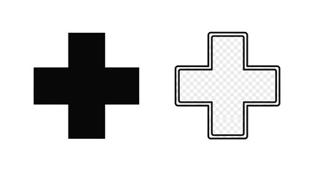 Obraz premium Plus sign icon black silhouette and transparent background versions