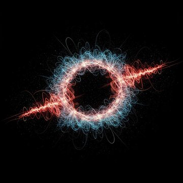 Abstract visualization of sympathetic vibration, frequency feedback loops, and chaotic harmony in glowing digital structure, wave, modern, background