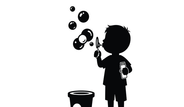 silhouette of a boy blowing bubbles with a bottle isolated on a white background high quality professional detailed modern elegant stylish clean crisp vibrant