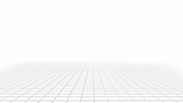 White futuristic grid floor background clean horizon, soft depth, and bright minimal space. science videos, technology intros, virtual studios, product demos, architecture visuals, modern overlays.
