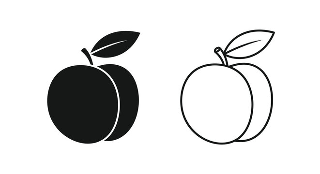 Peach silhouettes with leaf black and white line art
