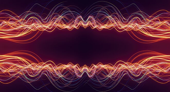 Dynamic digital visualization showing perfect alignment of complex oscillating waveforms and harmonious rhythmic movement, waveform, smooth, background