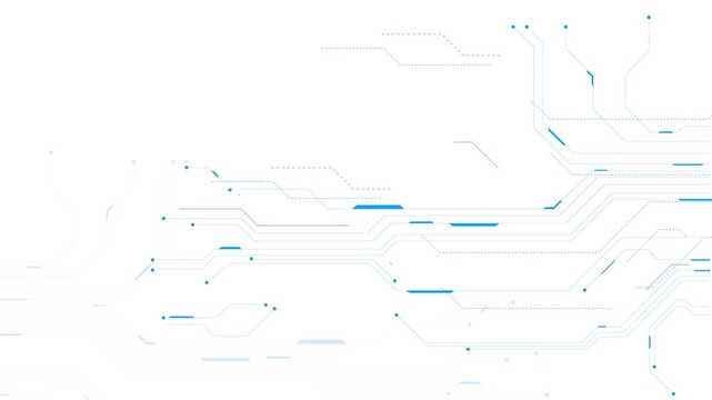 Clean blue circuit background thin electronic lines, white copy space, soft nodes, minimal technology layout. for AI videos, software promos, data slides, tech presentations, and digital overlays.