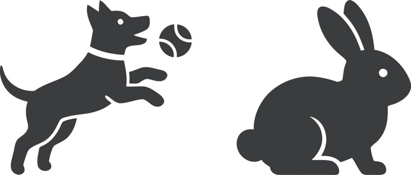 Dog and rabbit silhouette a playful chase in black and white