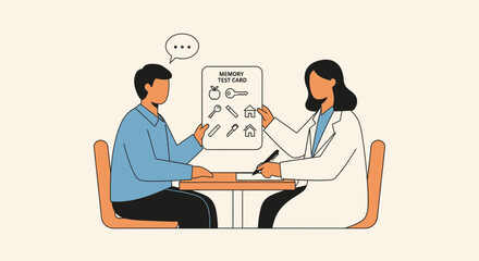 Fototapeta premium Doctor tests patient's memory with visual recall chart, cognitive assessment