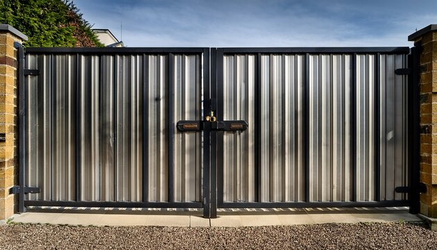 durable secure gate with a bold steel frame vertical bars and integrated locks