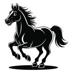 Fototapeta premium Galloping horse illustration in black and white dynamic equine shape silhouette high quality professional
