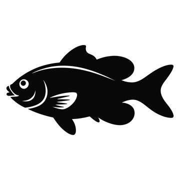 Black fish silhouette with curved lines and a single eye isolated on a white background silhouette