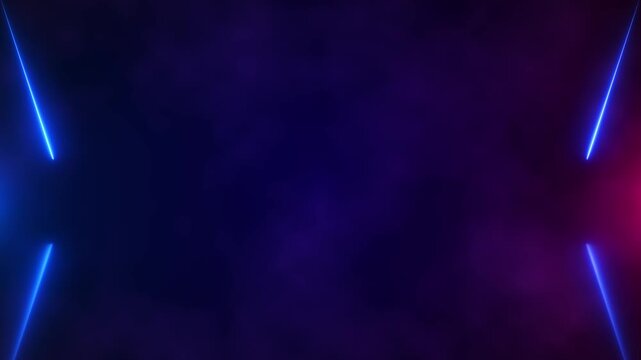 Purple neon triangle background with glowing magenta beams, dark blue gradient, soft haze, abstract style. for music videos, gaming intros, nightlife promos, motion graphics, and digital overlays.