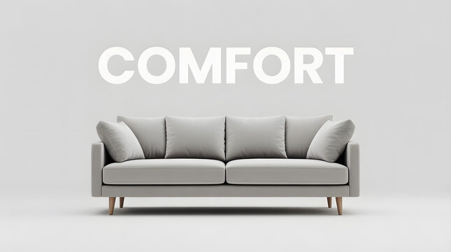 modern gray sofa in minimalist studio, comfortable couch with pillows, home decor, furniture, interior design, luxury seating, living room, lounge, grey settee, soft cushions, elegant house interior