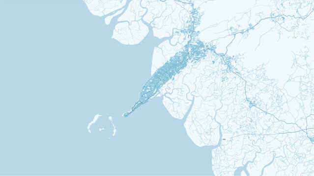 Modern minimalist vector map of Conakry, Guinea. High-quality scalable illustration of Conakry city grid, Kaloum peninsula, and Atlantic coast for posters and urban design.