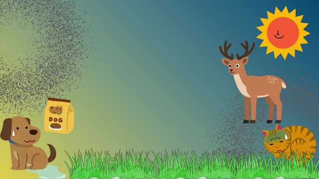 cat,dog,deer in the forest