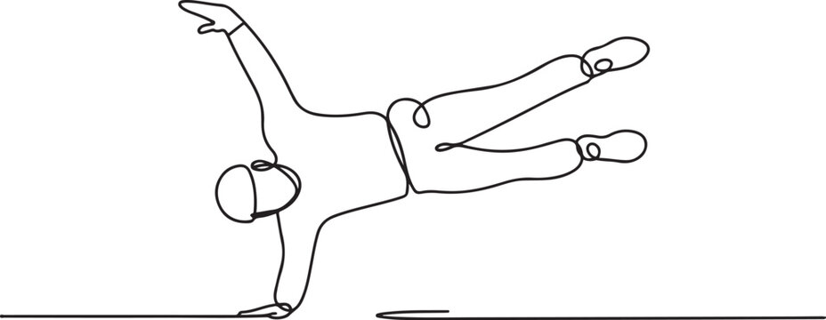 Breakdance B Boy with a One Hand Freeze Coloring. one line icon drawing vector